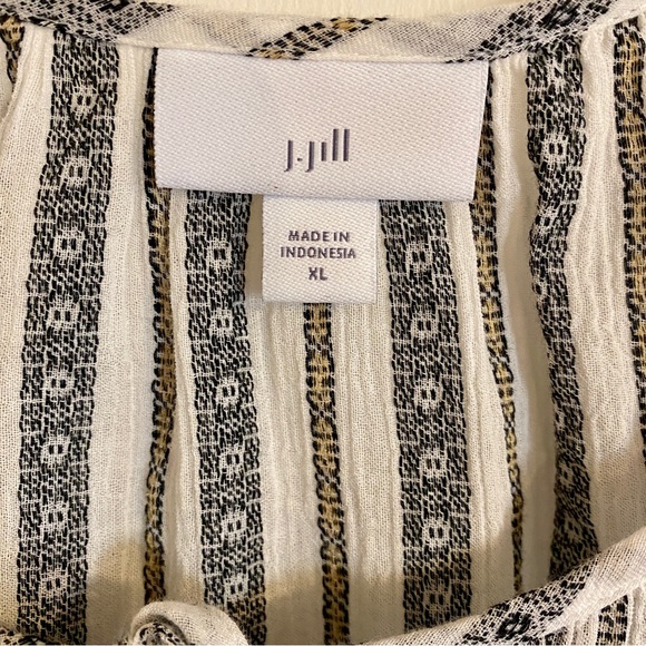 J. Jill Long Sleeve Jacquard Striped Button Front Cotton Peasant Top XL - Picture 4 of 7
